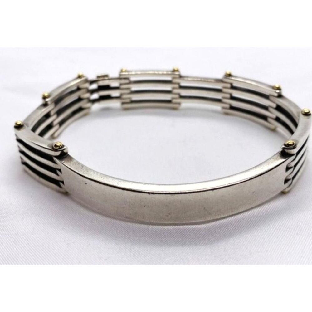 Tiffany & Co. Sterling Silver 18K 750 Yellow Gold ID Bar Gatelink Bracelet 8"